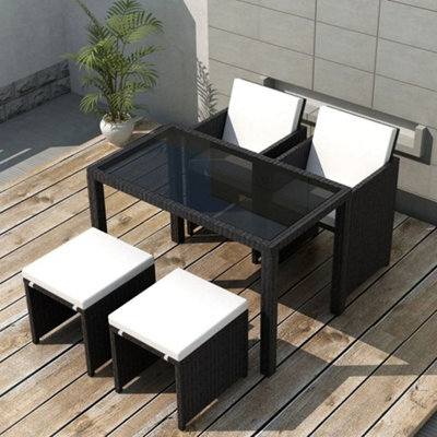 Walplus 5 Piece Outdoor Dining Set With Cushions Poly Rattan Black - image 1