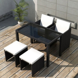 Walplus 5 Piece Outdoor Dining Set With Cushions Poly Rattan Black - thumbnail 1