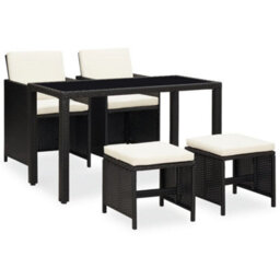 Walplus 5 Piece Outdoor Dining Set With Cushions Poly Rattan Black - thumbnail 2