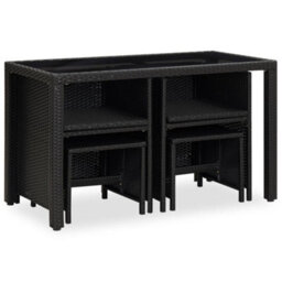 Walplus 5 Piece Outdoor Dining Set With Cushions Poly Rattan Black - thumbnail 3