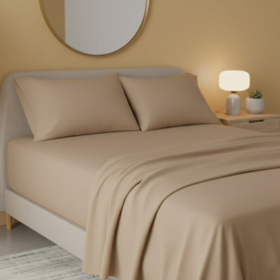Flannelette Flat Sheet Soft Brushed Cotton Bedding For Warmth Comfort Beige - image 1