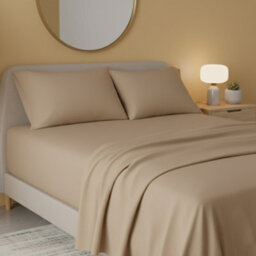 Flannelette Flat Sheet Soft Brushed Cotton Bedding For Warmth Comfort Beige - thumbnail 1