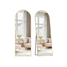 Arched Standing Mirror, Curved Floor Mirror With Aluminum Frame, Full Body Reflection, Bedroom Decor, Pale Gold - thumbnail 6
