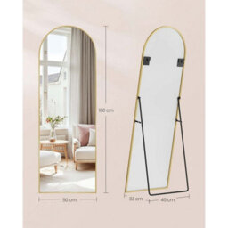 Arched Standing Mirror, Curved Floor Mirror With Aluminum Frame, Full Body Reflection, Bedroom Decor, Pale Gold - thumbnail 2