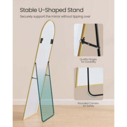 Arched Standing Mirror, Curved Floor Mirror With Aluminum Frame, Full Body Reflection, Bedroom Decor, Pale Gold - thumbnail 3