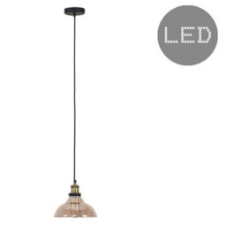 Valuelights Wallace Black And Gold Ceiling Light Pendant With Amber Tinted Clear Glass Shade With Led Filament Bulb In Warm White