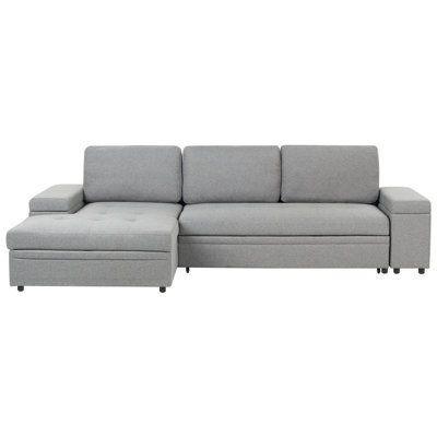 Beliani Corner Sofa Bed 3 Seater Hrisey With Storage Faux Linen Grey Right Hand - image 1