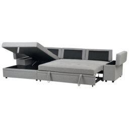 Beliani Corner Sofa Bed 3 Seater Hrisey Faux Linen Grey With Storage Right Hand - thumbnail 7