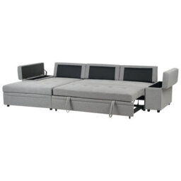 Beliani Corner Sofa Bed 3 Seater Hrisey Faux Linen Grey With Storage Right Hand - thumbnail 6