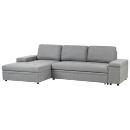 Beliani Corner Sofa Bed 3 Seater Hrisey Faux Linen Grey With Storage Right Hand - thumbnail 4