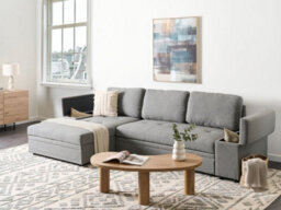 Beliani Corner Sofa Bed 3 Seater Hrisey Faux Linen Grey With Storage Right Hand - thumbnail 2