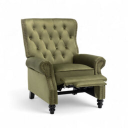 Velvet Sage Green Buttoned Carmona Wingback Recliner Chair - thumbnail 3