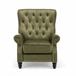 Velvet Sage Green Buttoned Carmona Wingback Recliner Chair - thumbnail 4