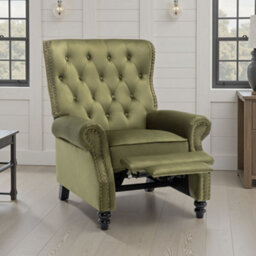 Velvet Sage Green Buttoned Carmona Wingback Recliner Chair - thumbnail 2