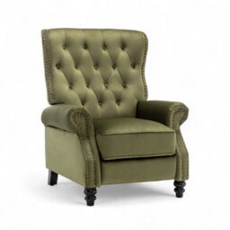 Velvet Sage Green Buttoned Carmona Wingback Recliner Chair - thumbnail 5