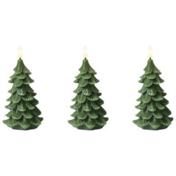 Beliani Set Of 3 Led Candles Veloura Christmas Tree 16 Cm Green - thumbnail 1