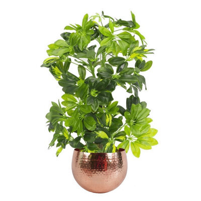 Leaf 75Cm Artificial Arboricola Gold Capella Plant - Copper Metal Planter - image 1