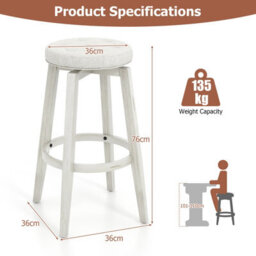 Costway Set Of 2 Bar Stools Kitchen Upholstered Chair 360 Swivel Pub Stool 76Cm - thumbnail 2