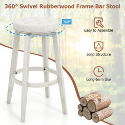 Costway Set Of 2 Bar Stools Kitchen Upholstered Chair 360 Swivel Pub Stool 76Cm - thumbnail 5