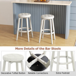 Costway Set Of 2 Bar Stools Kitchen Upholstered Chair 360 Swivel Pub Stool 76Cm - thumbnail 6