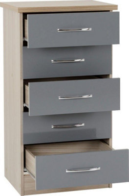 Seconique Nevada 5 Drawer Narrow Chest In Grey  Light Oak Effect Veneer - image 1