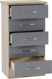 Seconique Nevada 5 Drawer Narrow Chest In Grey  Light Oak Effect Veneer - thumbnail 9