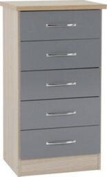 Seconique Nevada 5 Drawer Narrow Chest In Grey  Light Oak Effect Veneer - thumbnail 2