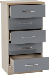 Seconique Nevada 5 Drawer Narrow Chest In Grey  Light Oak Effect Veneer - thumbnail 1