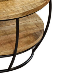 Wyld Haus California Round Mango Wood And Black Metal Coffee Table With Shelf - thumbnail 3