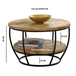 Wyld Haus California Round Mango Wood And Black Metal Coffee Table With Shelf - thumbnail 6