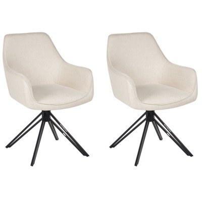Beliani Set Of 2 Dining Chairs Swivel Jodar Fabric Light Beige - image 1