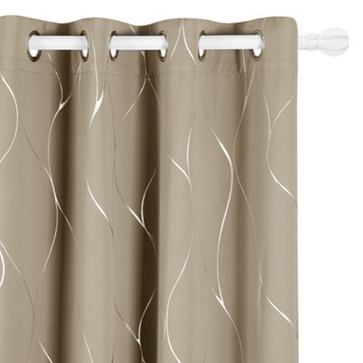 Deconovo Blackout Curtains Silver Wave Foil Printed Curtains Thermal Insulated Eyelet Curtains Taupe W66 X L54 Inch One Pair - image 1
