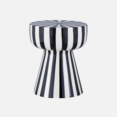 Sweeek - Side Table Coffee Table Bedside Table Enamelled Steel Two-Tone Stripes Black 34X34X41 Cm - Ziggy - image 1