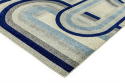 Retro Blue Geometric Modern Jute Backing Machine Made Rug For Living Room Bedroom And Dining Room-120Cm X 170Cm - thumbnail 3