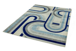 Retro Blue Geometric Modern Jute Backing Machine Made Rug For Living Room Bedroom And Dining Room-120Cm X 170Cm - thumbnail 4