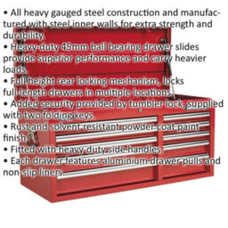 Lockable 10 Drawer Red Tool Chest - 1025mm X 435mm X 495mm Storage Solution - thumbnail 2