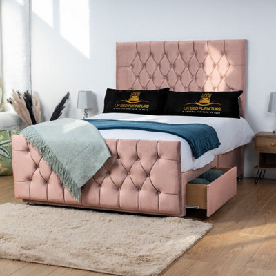 UKBEDFURNITURE Jublie Pink Plush Divan Bed With 2 Foot End Drawers & 26 Inch Headboard - image 1