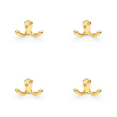 Loops 4 Pack - Solid Brass Victorian Double Robe Coat Hook - Wall Mounted Holder Polished Brass - image 1