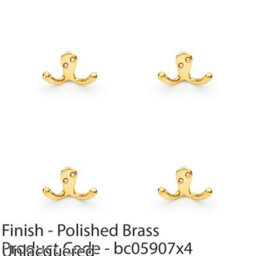 Loops 4 Pack - Solid Brass Victorian Double Robe Coat Hook - Wall Mounted Holder Polished Brass - thumbnail 2