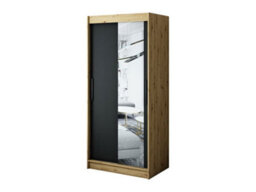Arte Leto T2 Contemporary 2 Sliding Mirror Door Wardrobe 5 Shelves 2 Rails Black Matt And Oak Effect (H)2000mm (W)1000mm (D)620mm - thumbnail 1