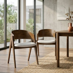 Ardena Beige Textured Fabric Dining Chair With Walnut Effect Solid Wood Frame - thumbnail 9