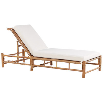 Beliani Sun Lounger With Cushion Ligure Reclining Bamboo Brown - image 1