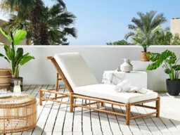 Beliani Sun Lounger With Cushion Ligure Reclining Bamboo Brown - thumbnail 2