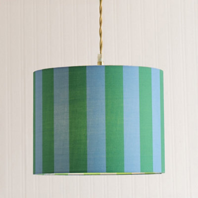 Valuelights Callie Colour Clash Blue And Green Stripe Large Fabric Drum Lamp Shade With Bulb (D)29.5Cm - image 1