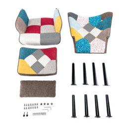 Homemiyn Patchwork Fabric Single-Seater Sofa With Matching Brown Cushion And Footstool For Living Room, Bedroom - thumbnail 8