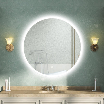 AVER-GROWTH Led Bathroom Mirrors 3 Colour Lighting Modes Round Demister Pad Anti-Fog Touch/wall Switch Dimmable Wall Mirror 900X900mm