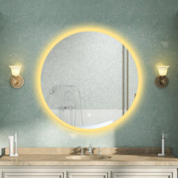 AVER-GROWTH Led Bathroom Mirrors 3 Colour Lighting Modes Round Demister Pad Anti-Fog Touch/wall Switch Dimmable Wall Mirror 900X900mm - thumbnail 2