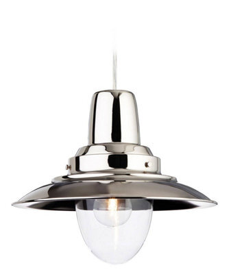Luminosa Lighting Luminosa Fisherman 1 Light Dome Ceiling Pendant Chrome, Clear Glass, E27