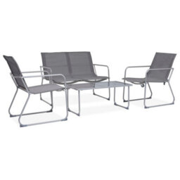 Walplus 4 Piece Garden Lounge Set Fabric & Steel Grey - thumbnail 1