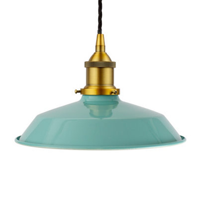 Duck Egg Blue Small Trinity Metal Painted Dome Pendant Light With Antique Gold Lamp Holder And Black Twisted Cable - Se Home - image 1
